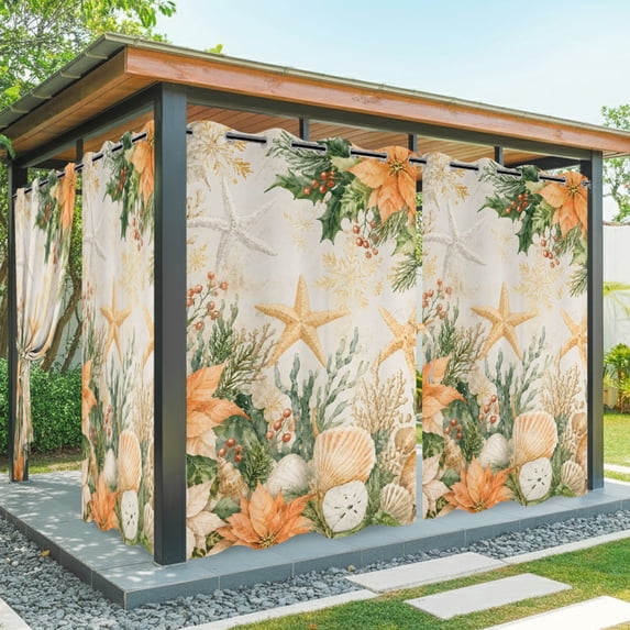Outdoor Waterproof Patio Curtain 84" Length-1 panel,Christmas Coastal ...