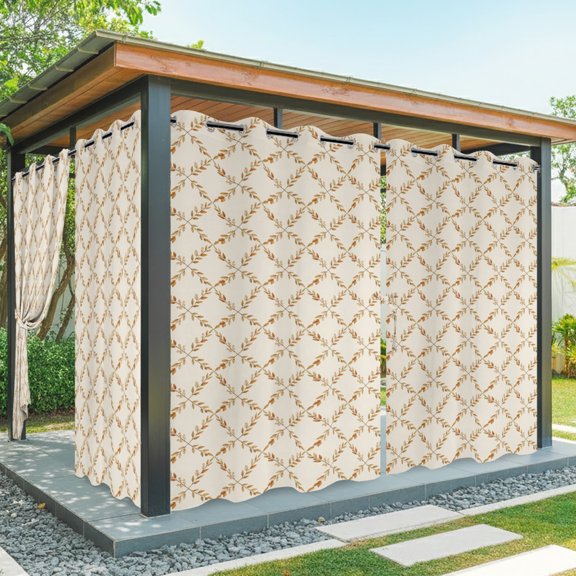 Outdoor Waterproof Patio Curtain 84" Length-1 panel,Fall Leaves Texture Lattice Outside Privacy Curtains Blackout Grommet Drapes for Porch Pergola,Rustic Botanical Diamond Grid