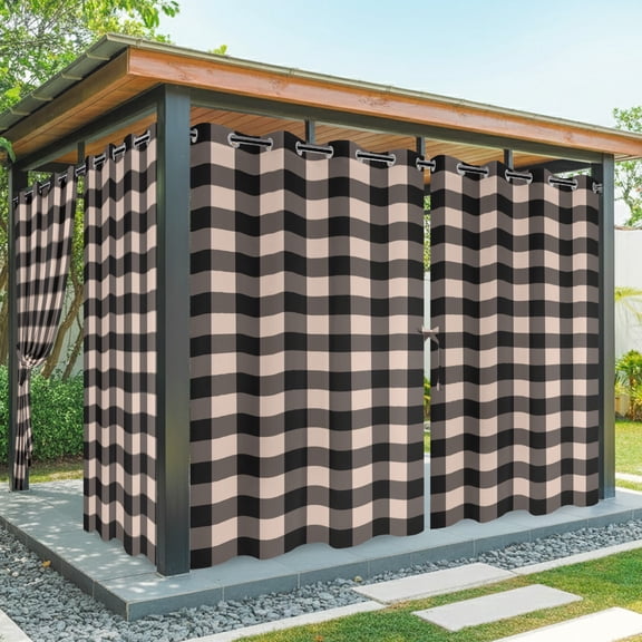 Outdoor Waterproof Patio Curtain 84" Length-1 panel,Pastoral Buffalo Checkered Outside Privacy Curtains Blackout Grommet Drapes for Porch Pergola,Farmhouse Black Beige Grid