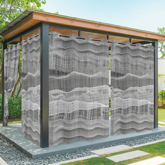 Outdoor Waterproof Patio Curtain 84" Length-1 panel,Spooky Halloween Gauze Pattern Outside Privacy Curtains Blackout Grommet Drapes for Porch Pergola,Grid Linen Texture White Black