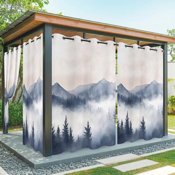 Outdoor Waterproof Patio Curtain 84" Length-1 panel,Watercolor Mountain ...