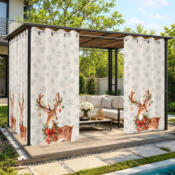 Outdoor Waterproof Patio Curtain 95" Length-1 panel,Christmas Forest ...