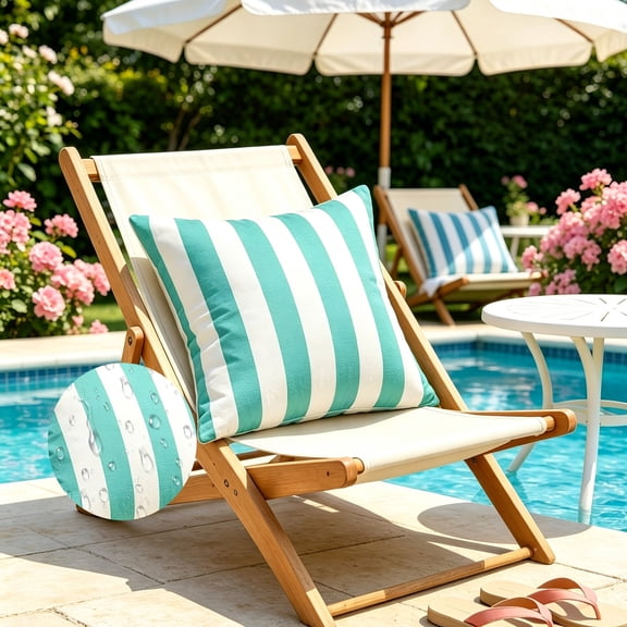 Outdoor Waterproof Pillow Cover Geometric Stripe Pattern • Decorative Throw Cushion Case • Bright Print Design • Indoor Outdoor Sofa Chair Use