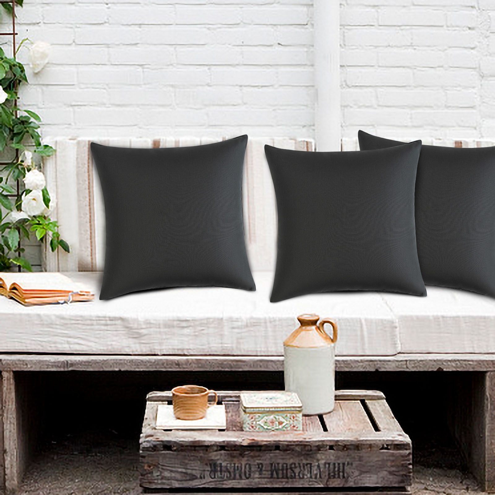 Outdoor Waterproof Pillow Cover, Solid Dark Gray, Weather Resistant Fabric for Patio Furniture, Poolside Lounge Chairs, Garden Decor, and Picnic Accessories (5 Pcs)