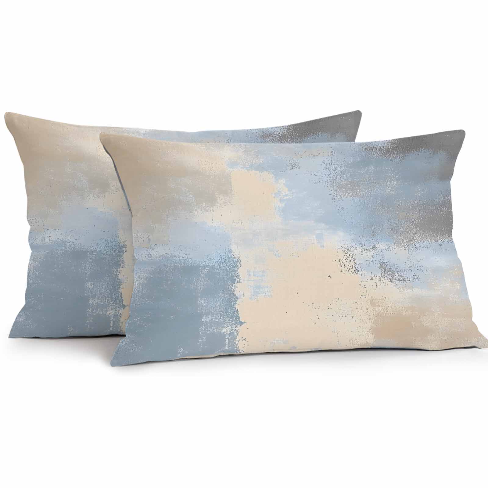 Blue Floral Toile Lumbar Pillow Covers, Set Of 2 - 12x20 Inch French Country Decor For Sofa & Bedroom