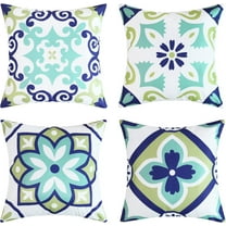 Outdoor Waterproof Pillow Covers 16x16 Inch Set of 4 Decorative Spring Floral Covers for Patio Furniture Porch (16 * 16inch/40 * 40cm, Blue and Teal)