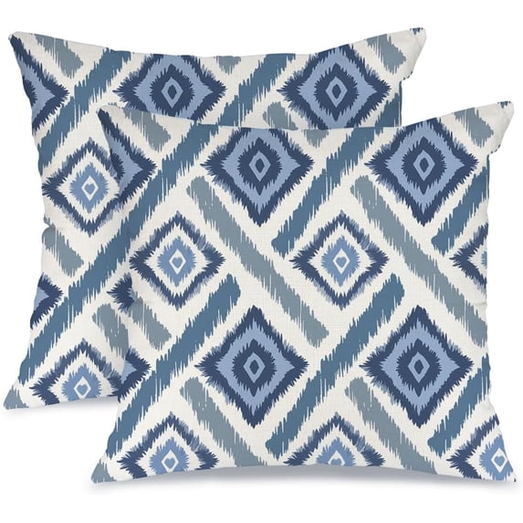 Outdoor Waterproof Pillow Covers 18x18 Inch Set of 2,Blue Geometry Pattern Decorative Boho Throw Pillow Cases for Patio Funiture Garden Porch Decor AAW01-18-2