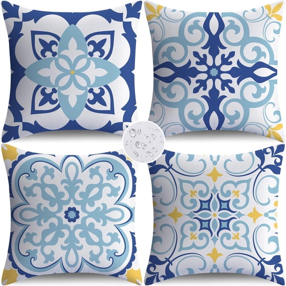 Outdoor Waterproof Pillow Covers 18x18 Set of 4 Boho Decorative Outdoor Throw Pillows Floral Cushion Cases for Patio Furniture Bench Couch Sunbrella