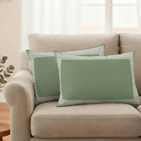 Outdoor Waterproof Pillow Covers 20x12Inch Sage Green Greece Key Throw Pillowcases for Patio Garden Couch Sofa Abstract Geometric Greece Decorative Cushin Case,Pack of 2