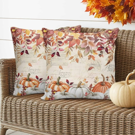 Outdoor Waterproof Pillow Covers Autumn Country Pumpkins on Letter Decorative Throw Pillow Protectors for Patio Sofa Garden Couch,20x20in 2 Pack