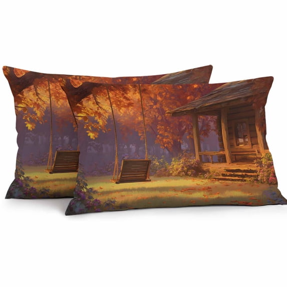 Outdoor Waterproof Pillow Covers Autumn Orange Maple Leaves Tree Throw Cushion Case,Farmhouse Cabin Pillowcase for Bed,Sofa,Couch, Patio Furniture, 20x12 in, 2Pack Decorative Pillows