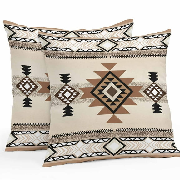 Outdoor Waterproof Pillow Covers Aztec Retro Brown Ethnic Style Decorative Throw Pillow Protectors for Patio Sofa Garden Couch,24x24in 2 Pack