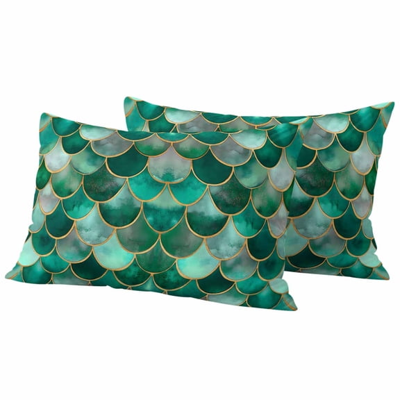 Outdoor Waterproof Pillow Covers Bohemian Emerald Green Fish Scales Decorative Throw Pillow Protectors,Pillowcase Cushion Cases for Patio Sofa Garden Couch,20x12in,Pack of 2