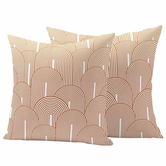 Outdoor Waterproof Pillow Covers Boho Orange Geometric Stripe Decorative Throw Pillow Protectors,Pillowcase Cushion Cases for Patio Sofa Garden Couch,16x16in,Pack of 2