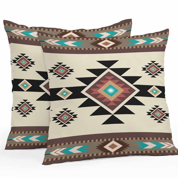 Outdoor Waterproof Pillow Covers Brown Aztec Ethnic Art Decorative Throw Pillow Protectors for Patio Sofa Garden Couch,26x26in 2 Pack