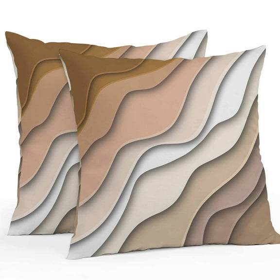 Outdoor Waterproof Pillow Covers Brown Stripe Abstract Geometric Decorative Throw Pillow Protectors for Patio Sofa Garden Couch,24x24in 2 Pack