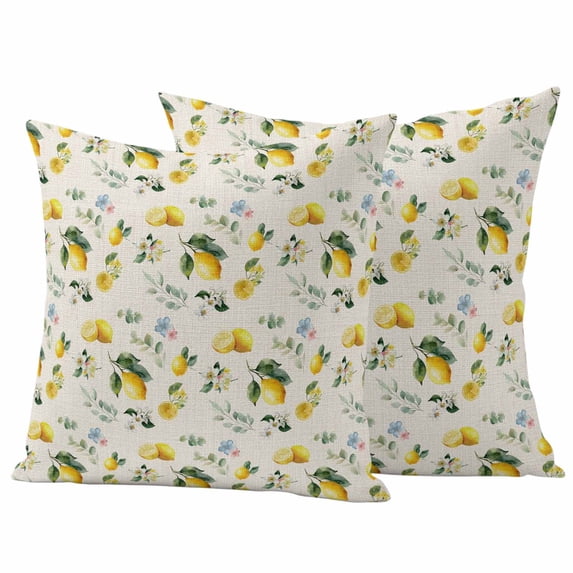 Outdoor Waterproof Pillow Covers Country Lemon Flower Leaf Decorative Throw Pillow Protectors,Pillowcase Cushion Cases for Patio Sofa Garden Couch,16x16in,Pack of 2