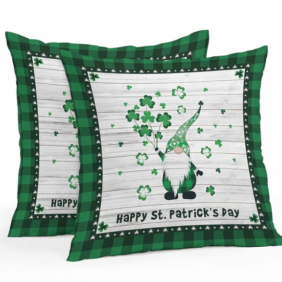 Outdoor Waterproof Pillow Covers Cute Gnomes with Lucky Shamrock for St. Patrick's Day Decorative Throw Pillow Protectors,18x18in 2 Pack