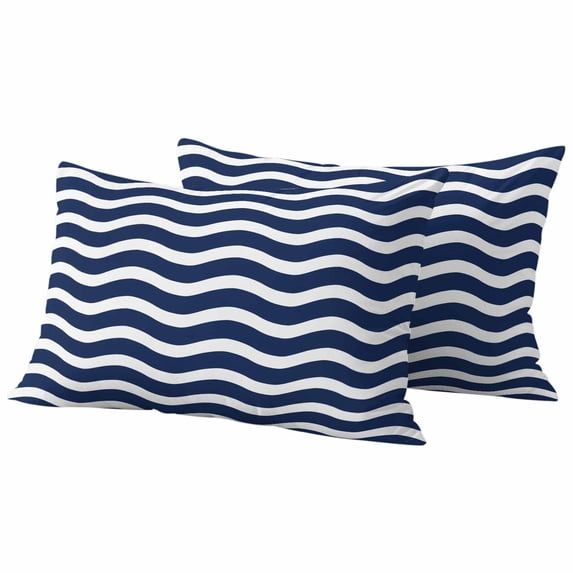 Outdoor Waterproof Pillow Covers Dark Blue Stripes Water Ripple Decorative Throw Pillow Protectors,Pillowcase Cushion Cases for Patio Sofa Garden Couch,20x12in,Pack of 2