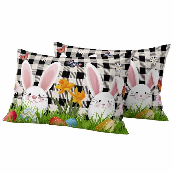 Outdoor Waterproof Pillow Covers Easter Rabbit Egg Decorative Throw Pillow Protectors,Pillowcase Cushion Cases for Patio Sofa Garden Couch,20x12in,Pack of 2