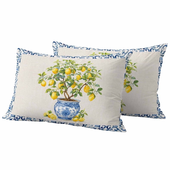 Outdoor Waterproof Pillow Covers Farm Watercolor Lemon Fruit Decorative Throw Pillow Protectors,Pillowcase Cushion Cases for Patio Sofa Garden Couch,20x12in,Pack of 2