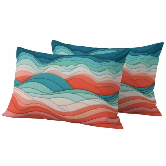 Outdoor Waterproof Pillow Covers Green and Pink Gradient Wave Stripe Decorative Throw Pillow Protectors,Pillowcase Cushion Cases for Patio Sofa Garden Couch,20x12in,Pack of 2