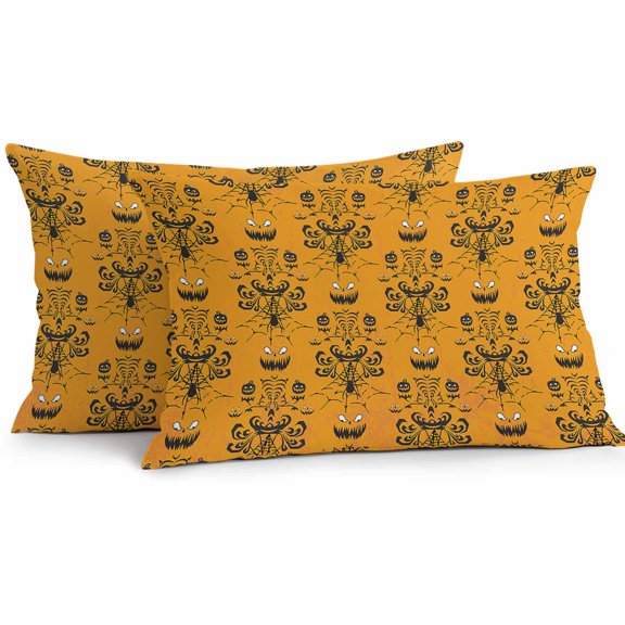 Outdoor Waterproof Pillow Covers Vintage Halloween Demons Face Decorative Throw Pillow Protectors,White Orange Stripe Pillowcase Cushion Cases for Patio Sofa Garden Couch,20x12in,Pack of 2