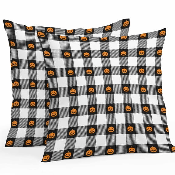 Outdoor Waterproof Pillow Covers Halloween Pumpkin Ghost Face Witch Hat Crow Decorative Throw Pillow Protectors,Spiders Web Purple Mist Pillowcase Cushion Cases for Patio Sofa Garden,20x12in,2 Pack
