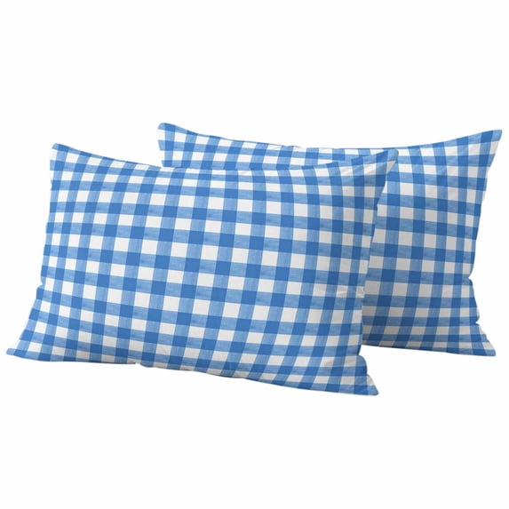Outdoor Waterproof Pillow Covers Light Blue Gingham Check Decorative Throw Pillow Protectors,Pillowcase Cushion Cases for Patio Sofa Garden Couch,20x12in,Pack of 2