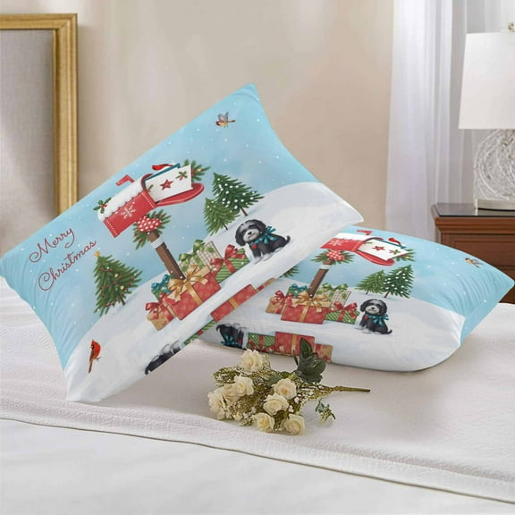 Outdoor Waterproof Pillow Covers Merry Christmas Mailbox Gifts Throw Cushion Case，Xmas Tree Dog Bird Snow Scene Pillowcase for Bed,Sofa,Couch, Patio Furniture, 20x12 in, 2Pack Decorative Pillows
