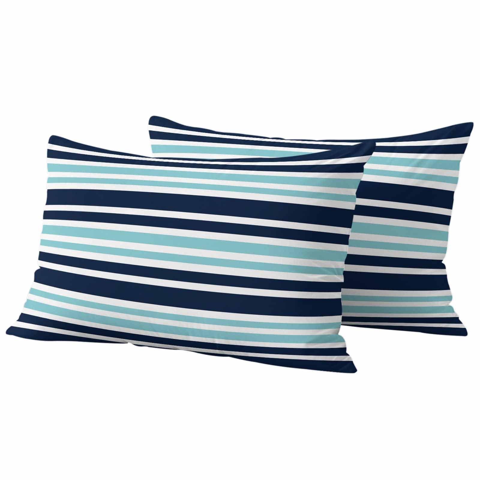 Outdoor Waterproof Pillow Covers Nautical Navy Blue Contrast Stripe Decorative Throw Pillow Protectors,Pillowcase Cushion Cases for Patio Sofa Garden Couch,20x12in,Pack of 2