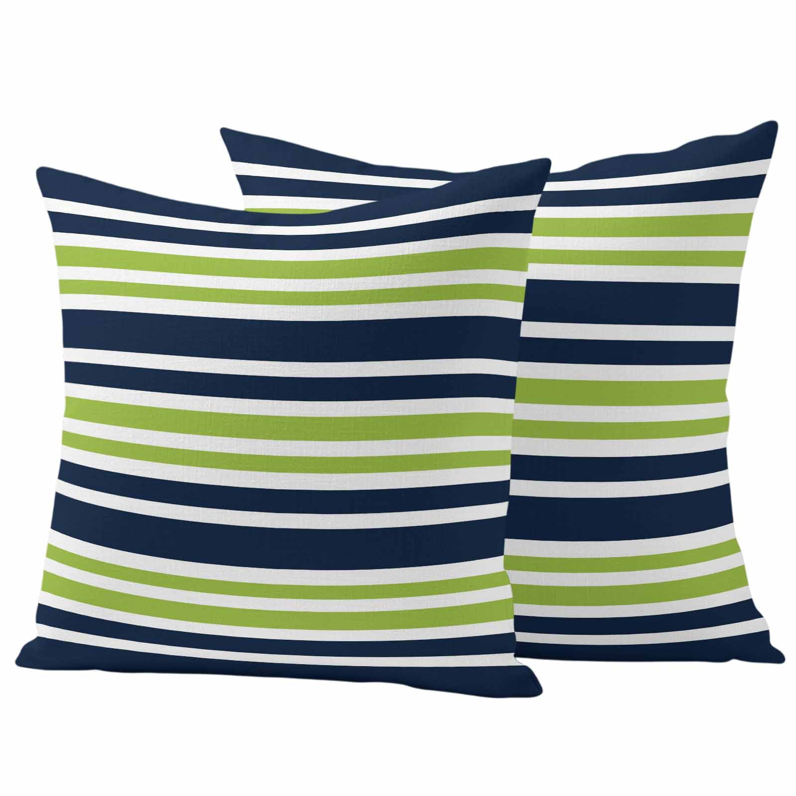 Outdoor Waterproof Pillow Covers Navy Blue Green Stripe Decorative Throw Pillow Protectors,Pillowcase Cushion Cases for Patio Sofa Garden Couch,18x18in,Pack of 2