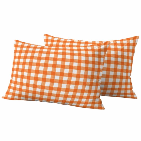 Outdoor Waterproof Pillow Covers Orange Buffalo Plaid Decorative Throw Pillow Protectors,Pillowcase Cushion Cases for Patio Sofa Garden Couch,20x12in,Pack of 2