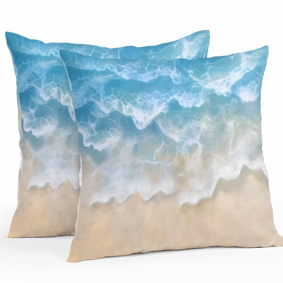 Outdoor Waterproof Pillow Covers Pack of 2, Abstract Gradient Beach Blue Water Ripple Scenery Decorative Throw Pillowcases Cushion Covers for Garden Patio Tent Sofa Couch, 26x26 inch