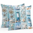 thumbnail image 1 of Outdoor Waterproof Pillow Covers Pack of 2, Blue Ocean Theme Lighthouse Sailboat Shell Wood Grain Patchwork Decorative Throw Pillowcases Cushion Covers for Garden Patio Tent Sofa Couch, 18x18 inch, 1 of 8