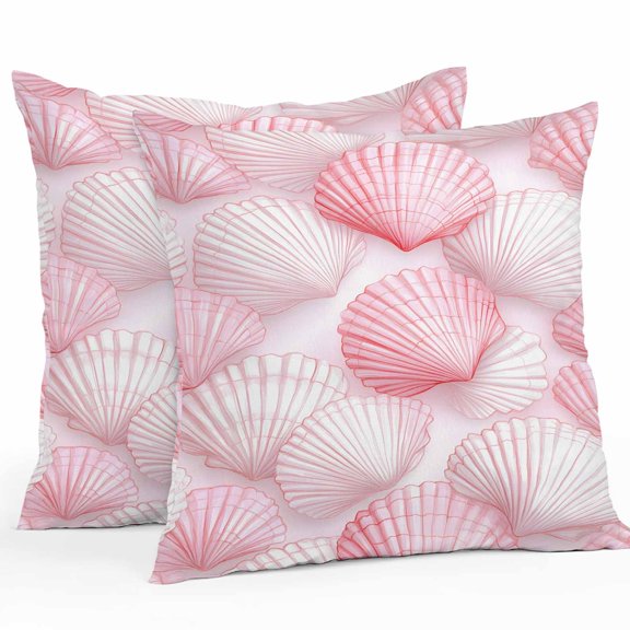 Outdoor Waterproof Pillow Covers Pack of 2, Coastal Light Pink Seashell Ocean Beach Summer Decorative Throw Pillowcases Cushion Covers for Garden Patio Tent Sofa Couch, 16x16 inch
