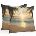 thumbnail image 1 of Outdoor Waterproof Pillow Covers Pack of 2, Ocean Sunset Tropical Sandy Beach Palm Trees Decorative Throw Pillowcases Cushion Covers for Garden Patio Tent Sofa Couch, 24x24 inch, 1 of 8
