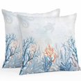 thumbnail image 1 of Outdoor Waterproof Pillow Covers Pack of 2, Seagrass Coral Watercolor Ocean Retro Nautical Decorative Throw Pillowcases Cushion Covers for Garden Patio Tent Sofa Couch, 16x16 inch, 1 of 8