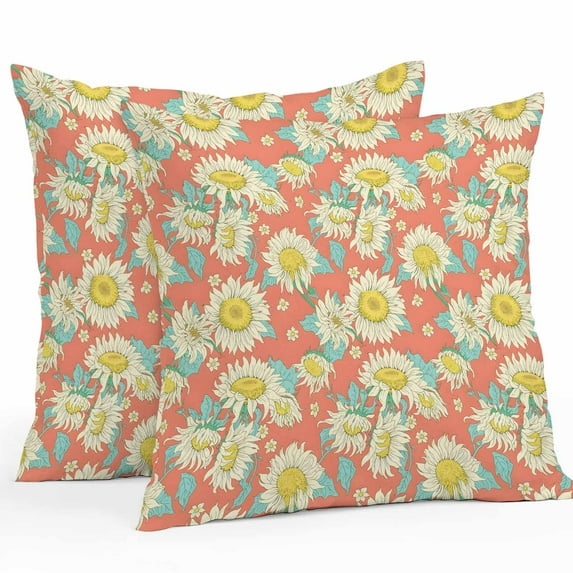 Outdoor Waterproof Pillow Covers Pack of 2, Summer Flowers Vintage White Sunflower Plant Decorative Throw Pillowcases Cushion Covers for Garden Patio Tent Sofa Couch, 18x18 inch