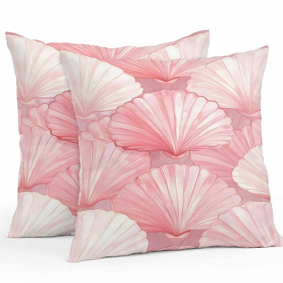 Outdoor Waterproof Pillow Covers Pack of 2, Summer Light Pink Seashell Decorative Throw Pillowcases Cushion Covers for Garden Patio Tent Sofa Couch, 20x20 inch