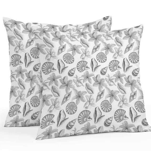 Outdoor Waterproof Pillow Covers Pack of 2, Summer Ocean Gray Retro Conch Starfish Shell Decorative Throw Pillowcases Cushion Covers for Garden Patio Tent Sofa Couch, 26x26 inch