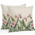 thumbnail image 1 of Outdoor Waterproof Pillow Covers Pack of 2, Summer Plants Green Bird Pink Flower Linen Texture Decorative Throw Pillowcases Cushion Covers for Garden Patio Tent Sofa Couch, 20x20 inch, 1 of 8