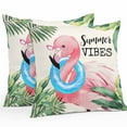 thumbnail image 1 of Outdoor Waterproof Pillow Covers Pack of 2, Summer Vibes Flamingo Summer Tropical Plants Palm Leaves Decorative Throw Pillowcases Cushion Covers for Garden Patio Tent Sofa Couch, 16x16 inch, 1 of 8