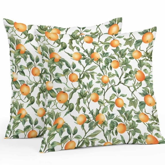 Outdoor Waterproof Pillow Covers Pack of 2, Summer Watercolor Orange Plant Decorative Throw Pillowcases Cushion Covers for Garden Patio Tent Sofa Couch, 20x20 inch