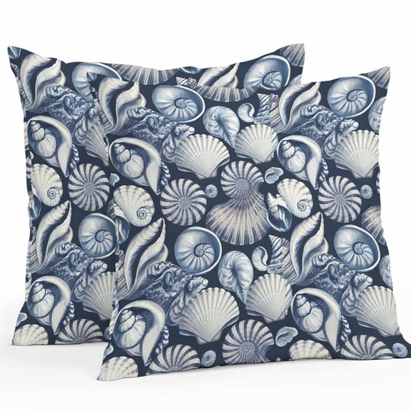 Outdoor Waterproof Pillow Covers Pack of 2, Summer Watercolor Style Ocean Nautilus Conch Shell Decorative Throw Pillowcases Cushion Covers for Garden Patio Tent Sofa Couch, 16x16 inch