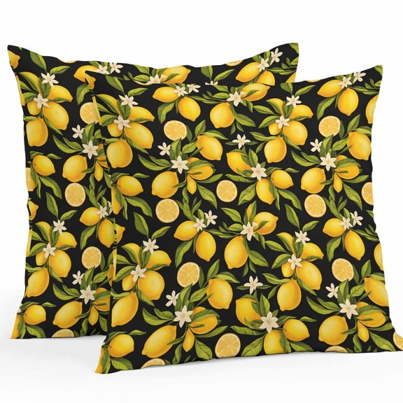 Outdoor Waterproof Pillow Covers Pack of 2, Summer Yellow Lemon Vintage Green Leaves Plant Decorative Throw Pillowcases Cushion Covers for Garden Patio Tent Sofa Couch, 26x26 inch