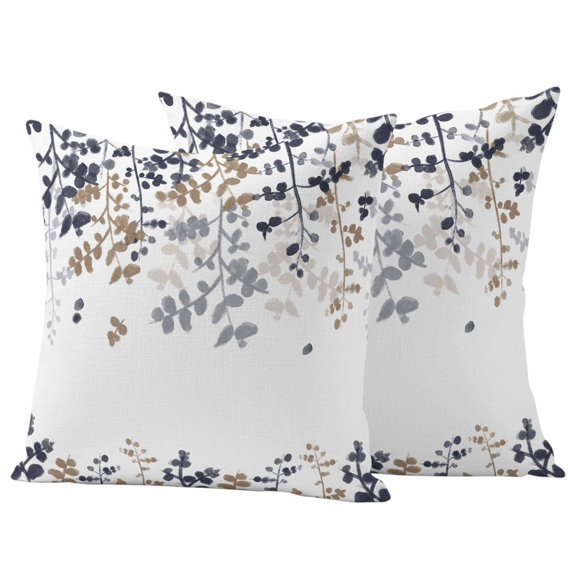 Outdoor Waterproof Pillow Covers Pastoral Blue Brown Botanical Decorative Throw Pillow Protectors,Pillowcase Cushion Cases for Patio Sofa Garden Couch,18x18in,Pack of 2