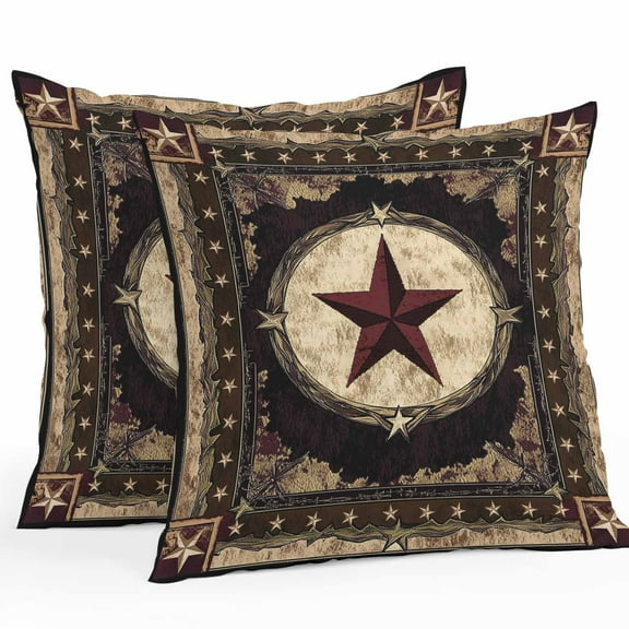 Outdoor Waterproof Pillow Covers Rustic Texas Western Stars on Wooden Decorative Throw Pillow Protectors for Patio Sofa Garden Couch,18x18in 2 Pack