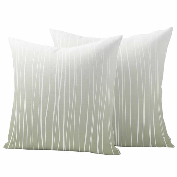 Outdoor Waterproof Pillow Covers Sage Green White Stripes Decorative Throw Pillow Protectors,Pillowcase Cushion Cases for Patio Sofa Garden Couch,18x18in,Pack of 2