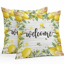 Outdoor Waterproof Pillow Covers Summer Farm Lemon Flower Decorative Throw Pillow Protectors for Patio Sofa Garden Couch,18x18in 2 Pack